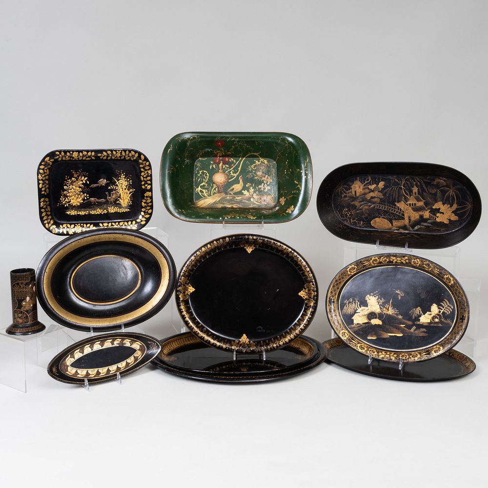 Appraisal: Group of Victorian T le and Papier M ch Trays