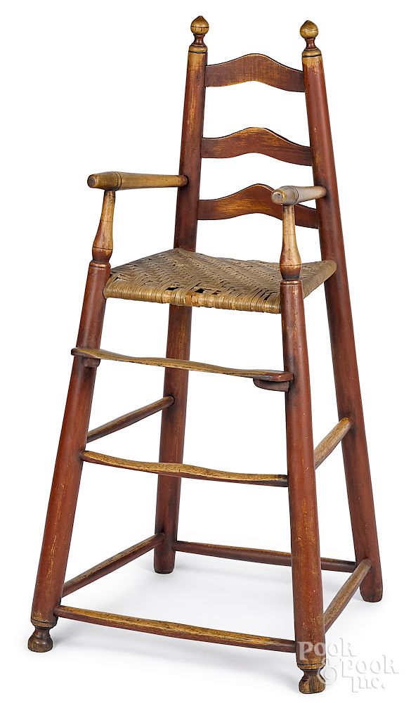 Appraisal: Painted ladderback highchair Painted ladderback highchair late th c retaining