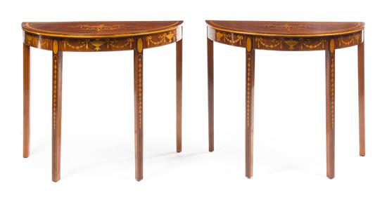 Appraisal: Sale Lot A Pair of Edwardian Style Marquetry Console Tables