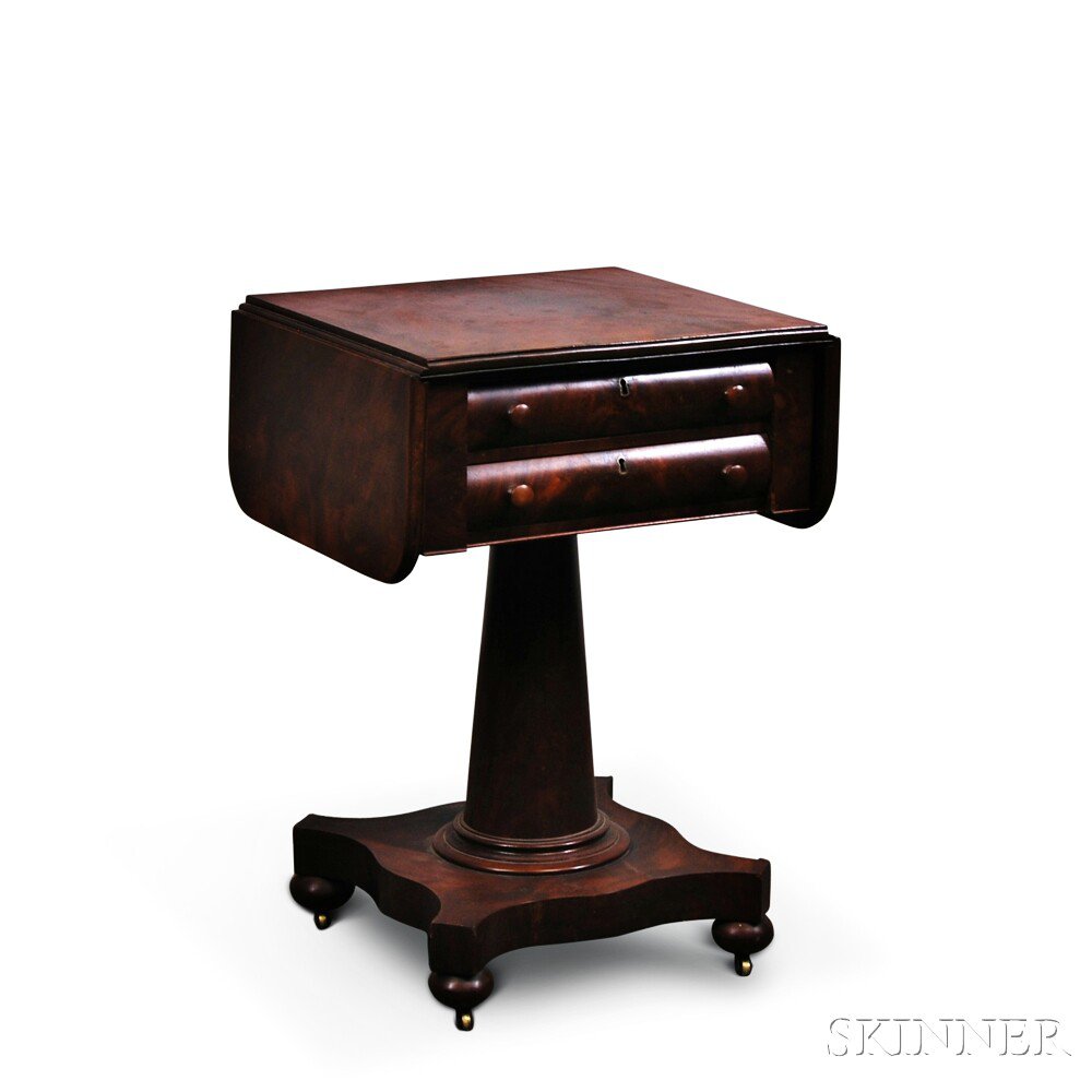 Appraisal: Empire Mahogany and Mahogany Veneer Two-drawer Drop-leaf Worktable America second