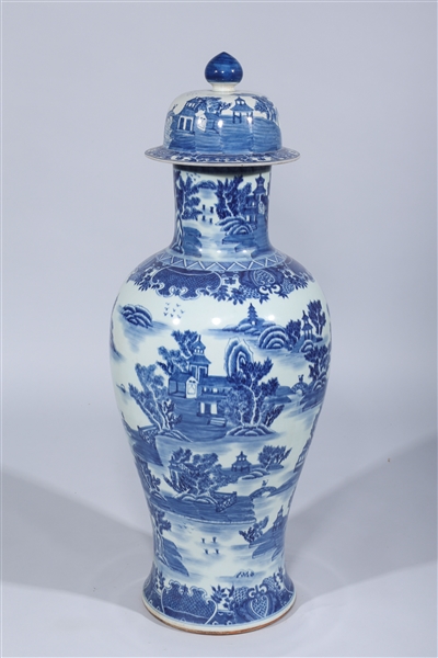 Appraisal: Tall Chinese blue and white covered vase with allover river