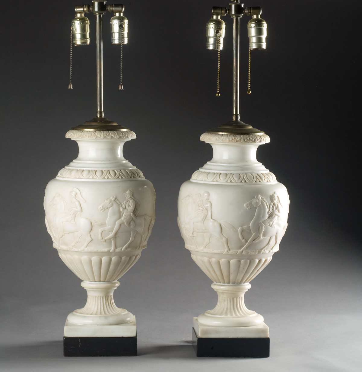 Appraisal: PAIR OF CONTINENTAL CARVED WHITE MARBLE VASES Each carved with