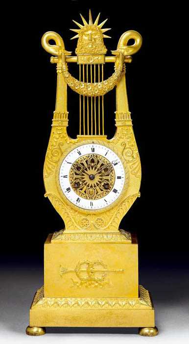 Appraisal: LYRE CLOCK AUX CYGNES Empire Restauration attributed to L I