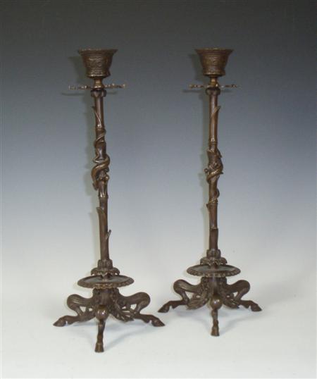 Appraisal: A pair of th century French Barbedienne Foundry bronze candlesticks