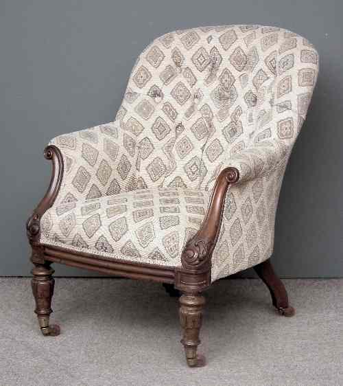 Appraisal: A Victorian mahogany framed tub shaped easy chair the back