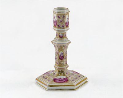 Appraisal: A Berlin porcelain hexagonal candlestick painted in shades of puce