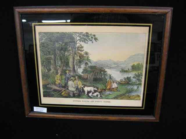 Appraisal: Currier Ives Print Hunting Fishingand Forest Scenes image area ''