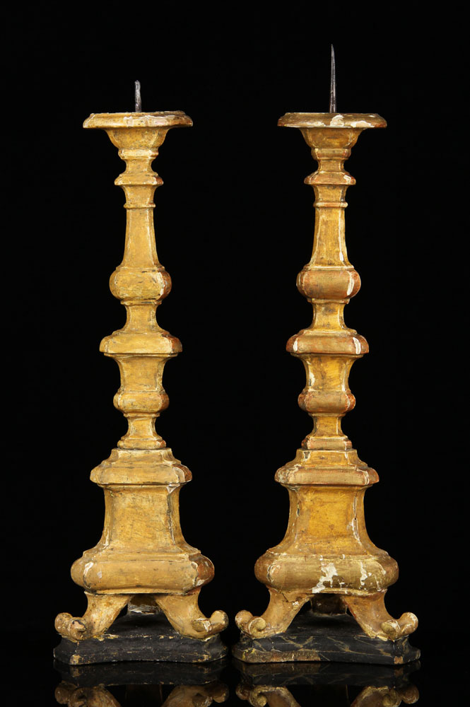 Appraisal: - Pr th C Italian Gilt Wood Candlesticks Pair of