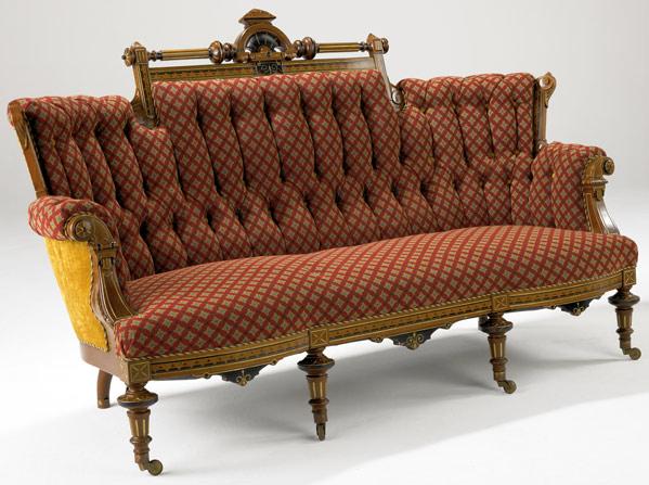 Appraisal: POTTIER STYMUS SOFA Attr With inlaid crest rail and tufted