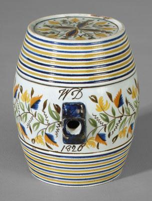 Appraisal: Prattware spirits barrel broad band of floral and vine decoration