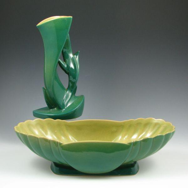 Appraisal: Roseville Mayfair - vase and - bowl in green with