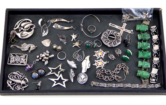 Appraisal: JEWELRY thirty-four silver pieces stamped and tested silver Mexican cross