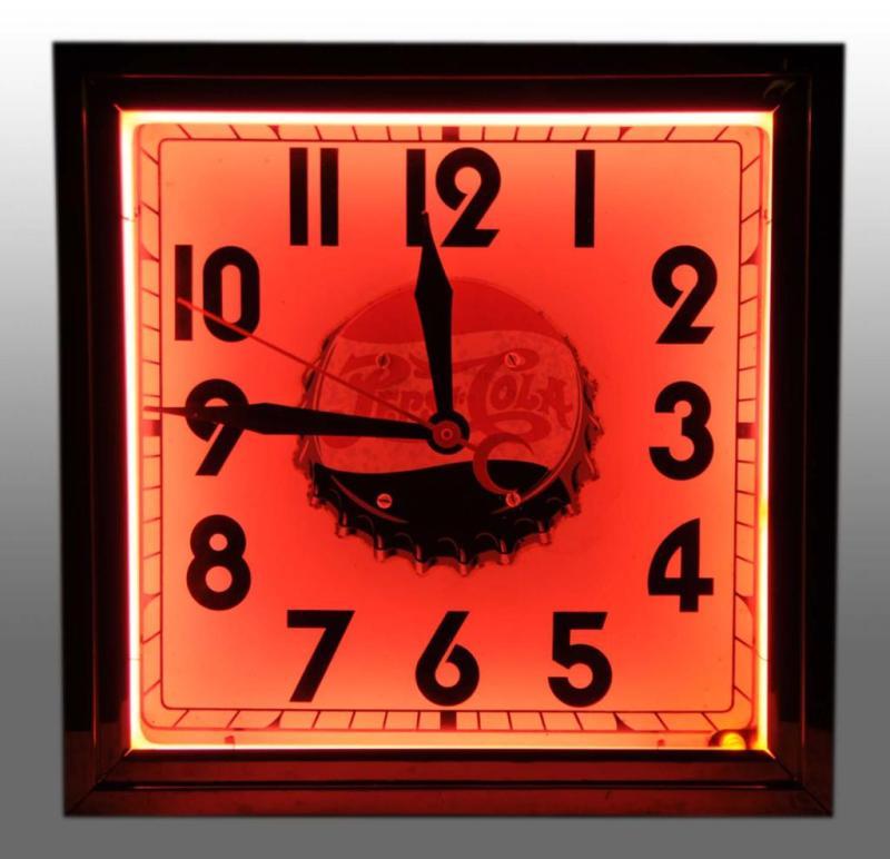 Appraisal: Neon Clock with Applied Pepsi-Cola Decal Description Circa s Great