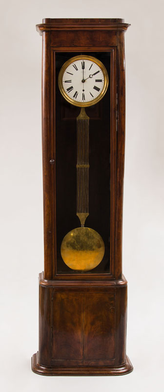 Appraisal: ITALIAN NEOCLASSICAL WALNUT TALL CASE CLOCK With a molded corner