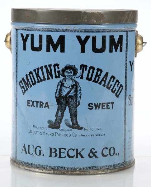 Appraisal: Yum Yum Smoking Bail Handle Tobacco Tin Description Very early