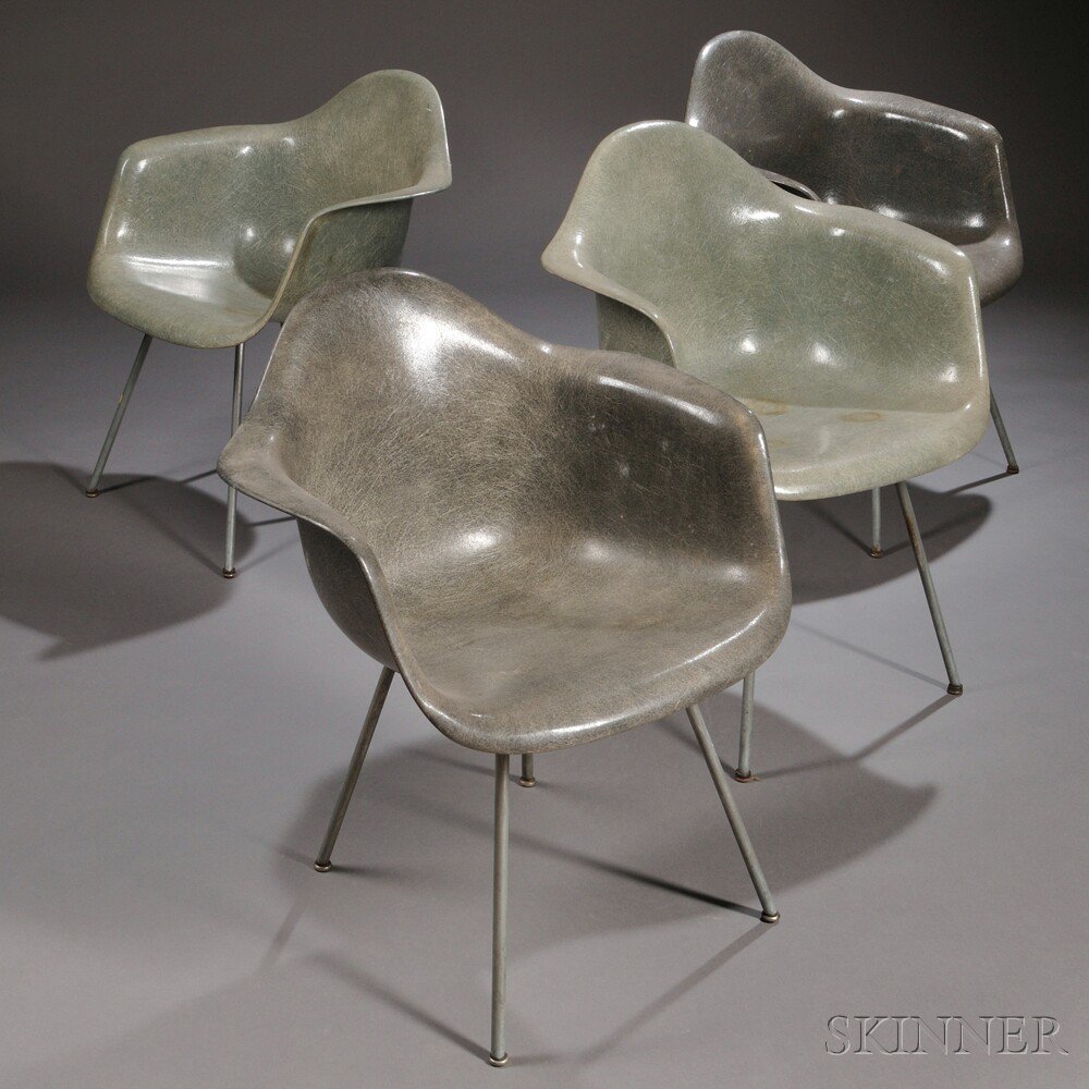 Appraisal: Four Eames Armchairs Fiberglass and metal Herman Miller Zeeland Michigan