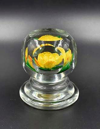 Appraisal: Signed Kaziun floral paperweight Signed Kaziun floral paperweight H Condition