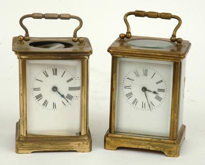 Appraisal: TWO BRASS CASED FRENCH CARRIAGE CLOCKS Each with a platform