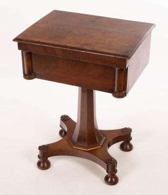 Appraisal: A George IV mahogany work table on an octagonal taper