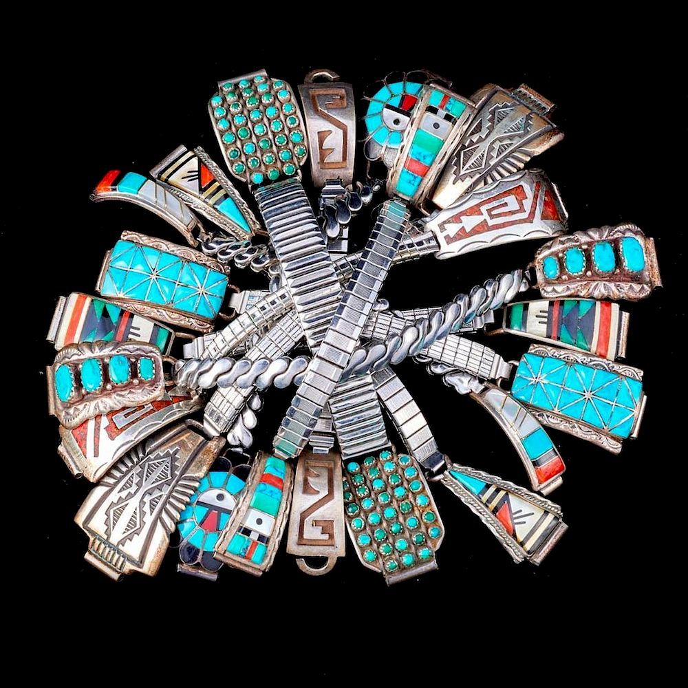 Appraisal: NAVAJO WATCH BANDS Eleven Vintage old pawn Southwest turquoise silver