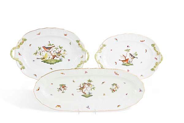 Appraisal: Three Herend Rothschild Bird porcelain platters Three Herend porcelain platters