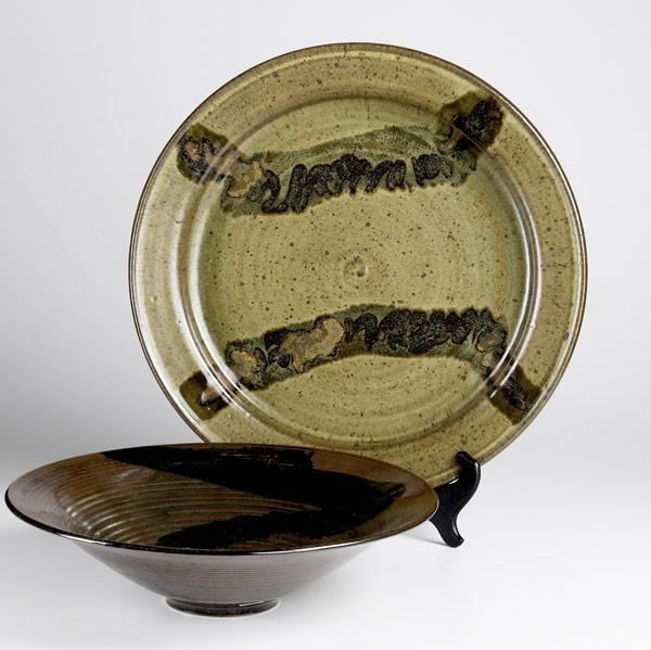 Appraisal: STEPHEN MERRITT Two stoneware pieces large charger and a flared