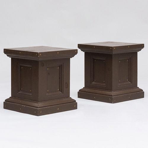 Appraisal: PAIR OF FAUX BROWN PAINTED PLINTH LOW TABLES x x