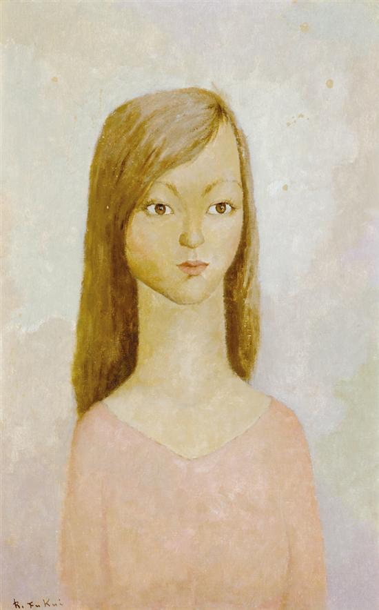 Appraisal: Ryonosuke Fukui Japanese - PORTRAIT OF YOUNG WOMAN oil on