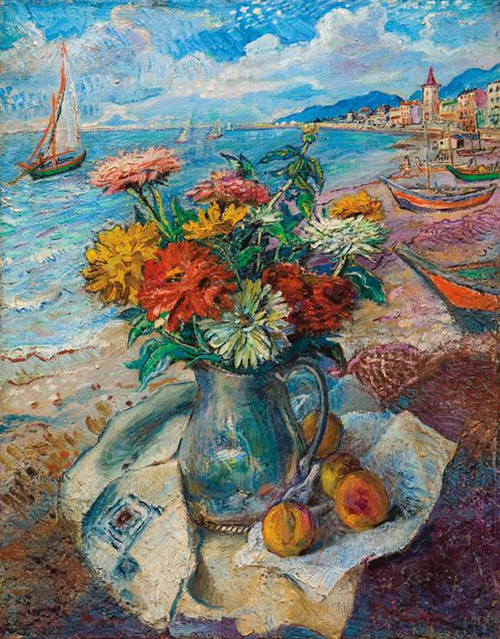 Appraisal: DAVID BURLIUK Russian American - Still Life on the Beach