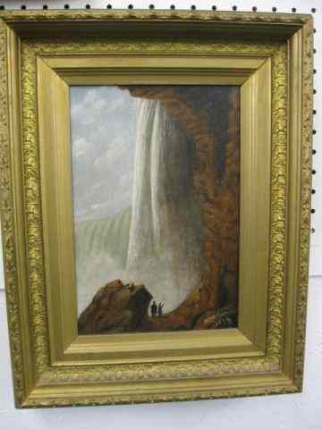 Appraisal: Oil on Canvas of Niagara Falls people standing near ''