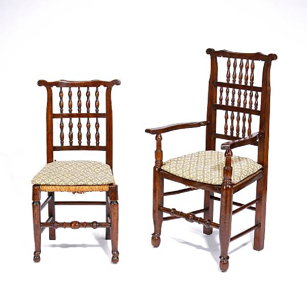 Appraisal: A set of eight English Lancashire oak and elm chairs