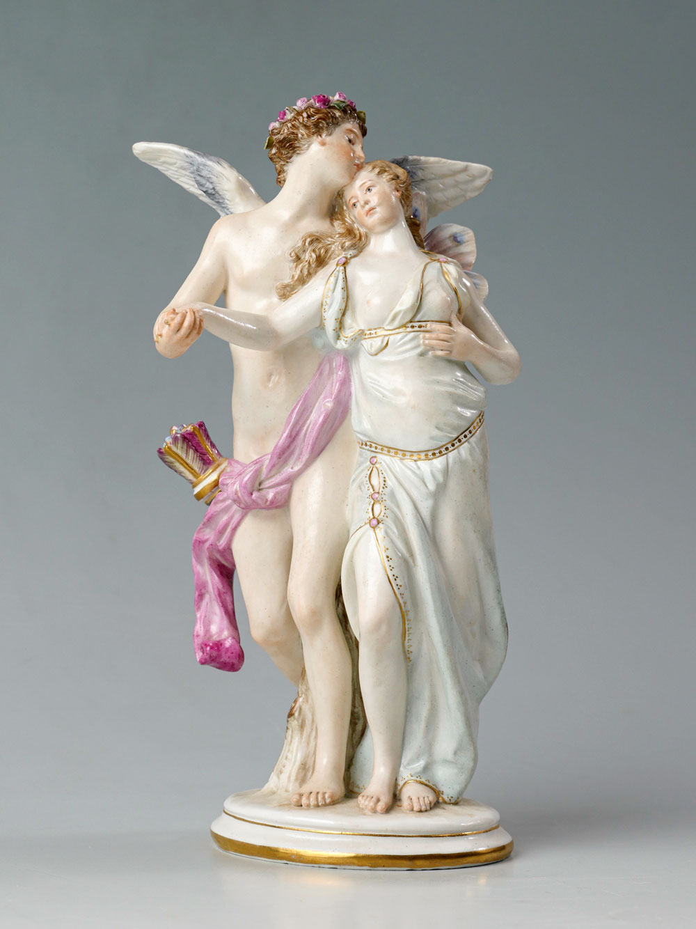 Appraisal: MEISSEN PORCELAIN CUPID FEMALE GROUPING Crossed sword mark incised ''P