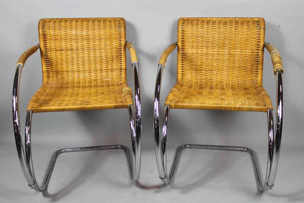 Appraisal: PAIR OF CANTILEVER MIES VAN DER ROHE STYLE CANE AND