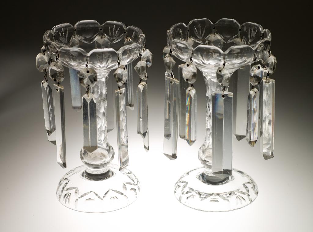 Appraisal: PAIR OF VICTORIAN CUT-GLASS LUSTRES each with domed foot baluster