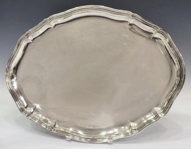 Appraisal: German silver service tray oval form with scalloped rim partially