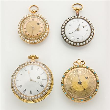 Appraisal: Four Gold Open Face Pendant-Watches Estimate -