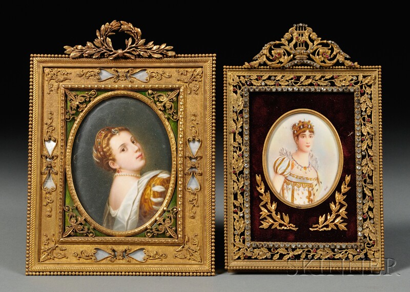 Appraisal: Two Framed Oval Portrait Miniatures Continental th century a portrait