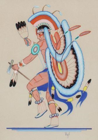 Appraisal: Framed tempera painting on paper Jicarilla Apache Feather Dancer signed