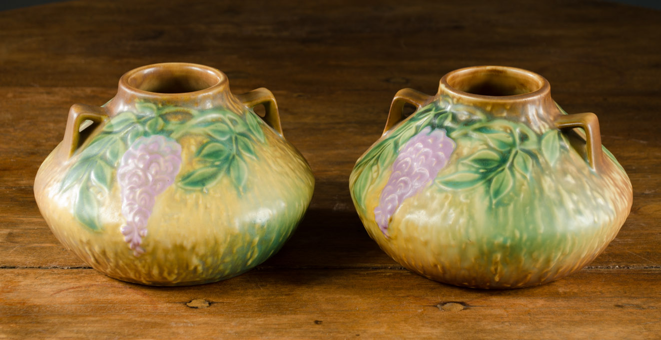 Appraisal: PAIR ROSEVILLE ART POTTERY VASES in the Wisteria pattern original