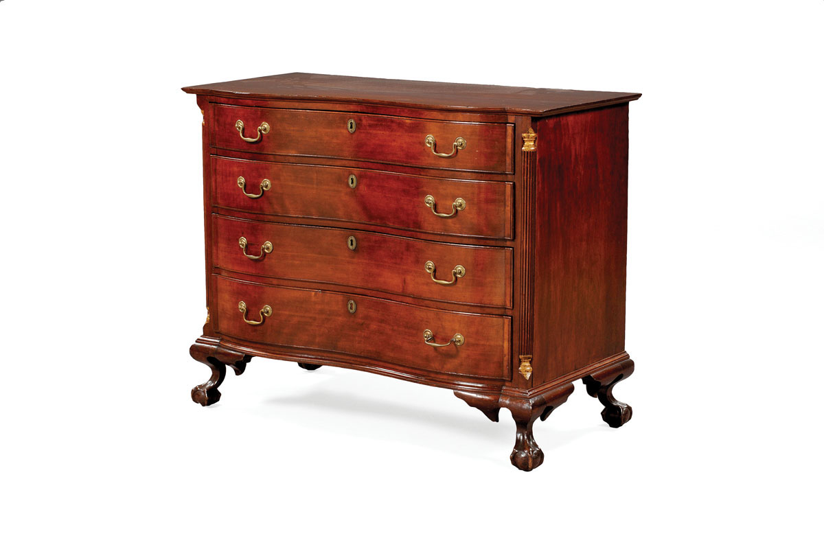 Appraisal: CONNECTICUT CHIPPENDALE CHERRY REVERSE SERPENTINE CHEST OF DRAWERS WITH BLOCKED