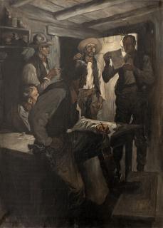 Appraisal: John N Marchand ''Operator at Queens'' cowboys in an interior