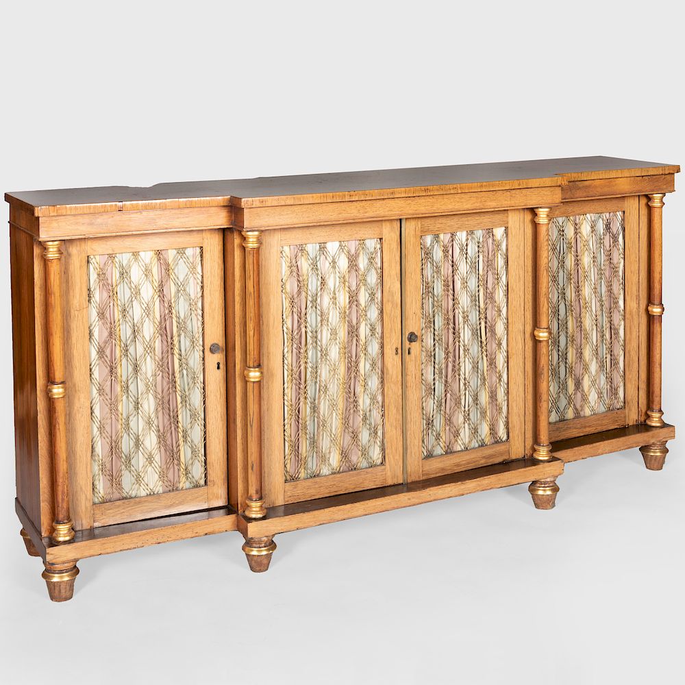 Appraisal: Regency Rosewood and Parcel-Gilt Side Cabinet Of break-front outline the