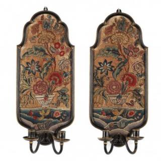 Appraisal: Pair of William Mary Needlepoint Gilt and Painted Wall Sconces