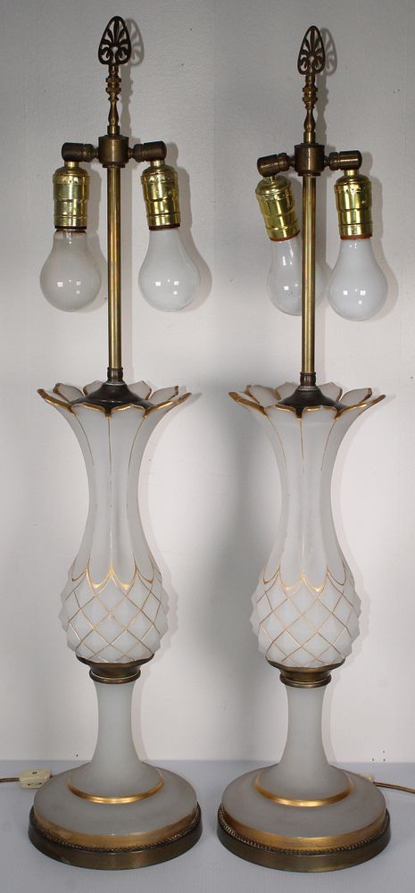 Appraisal: Pair Gilt French Opaline Pineapple Form Lamps Pair Gilt French