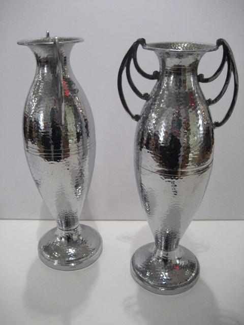 Appraisal: A pair of Continental chrome vases height in length over