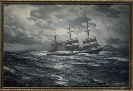 Appraisal: After Hugo Schnars-Alquist Ship Reproduction print framed x in sight