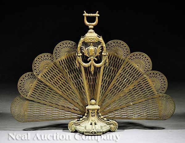 Appraisal: An Antique Louis XVI-Style Gilt Brass Folding Fire Screen anthemion