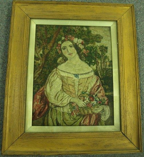 Appraisal: A Victorian stumpwork picture of a girl with basket of