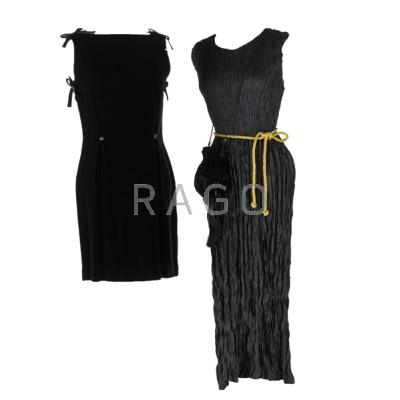 Appraisal: TWO BLACK DRESSES Issey Miyake pleated black sheath evening gown