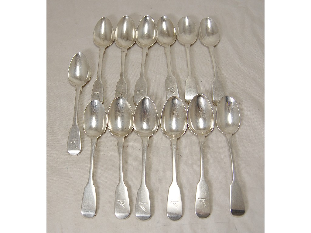 Appraisal: Thirteen silver fiddle pattern teaspoons mixed Georgian and Victorian dates